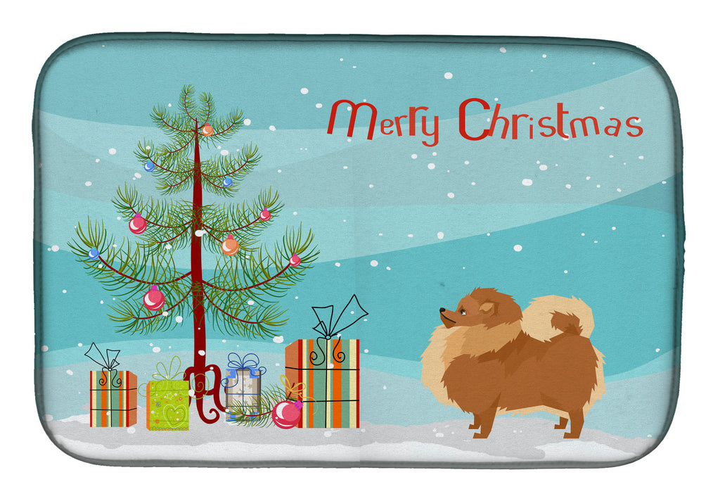 Pomeranian Christmas Tree Dish Drying Mat Absorbent Dish Drying Mat Pad for Kitchen Counter Dish Drainer Mat for Countertop, 14 x 21", Multicolor