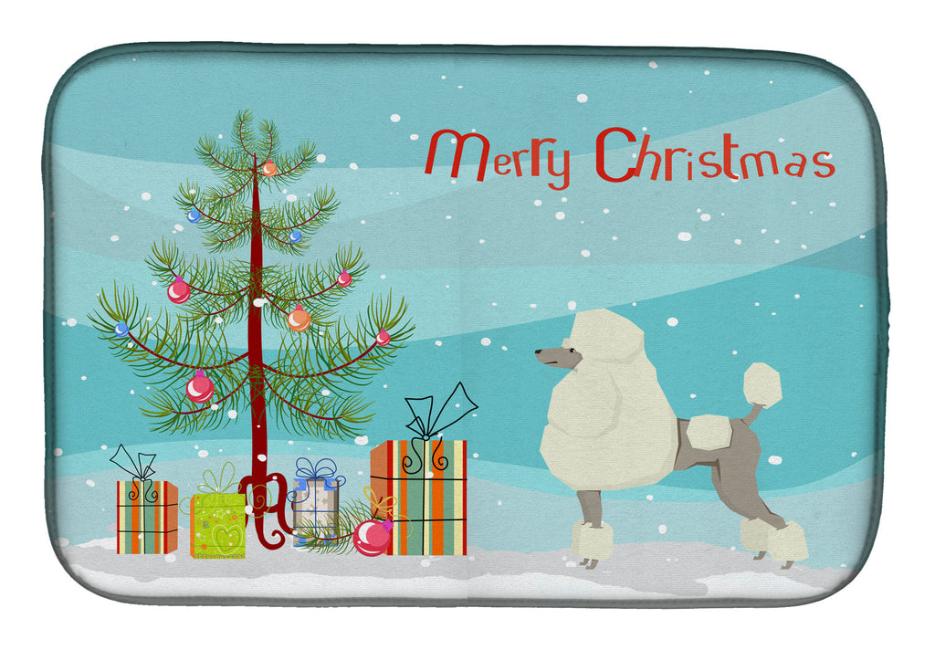 Poodle Christmas Tree Dish Drying Mat Absorbent Dish Drying Mat Pad for Kitchen Counter Dish Drainer Mat for Countertop, 14 x 21", Multicolor