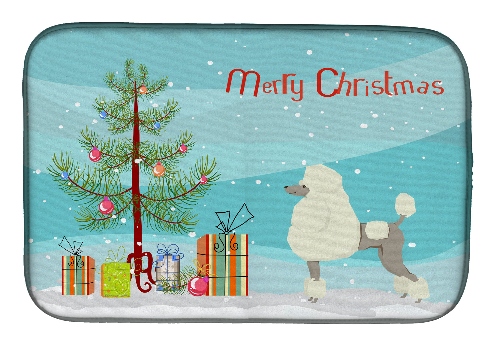 Poodle Christmas Tree Dish Drying Mat Absorbent Dish Drying Mat Pad for Kitchen Counter Dish Drainer Mat for Countertop, 14 x 21", Multicolor