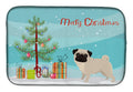 Pug Christmas Tree Dish Drying Mat Absorbent Dish Drying Mat Pad for Kitchen Counter Dish Drainer Mat for Countertop, 14 x 21", Multicolor