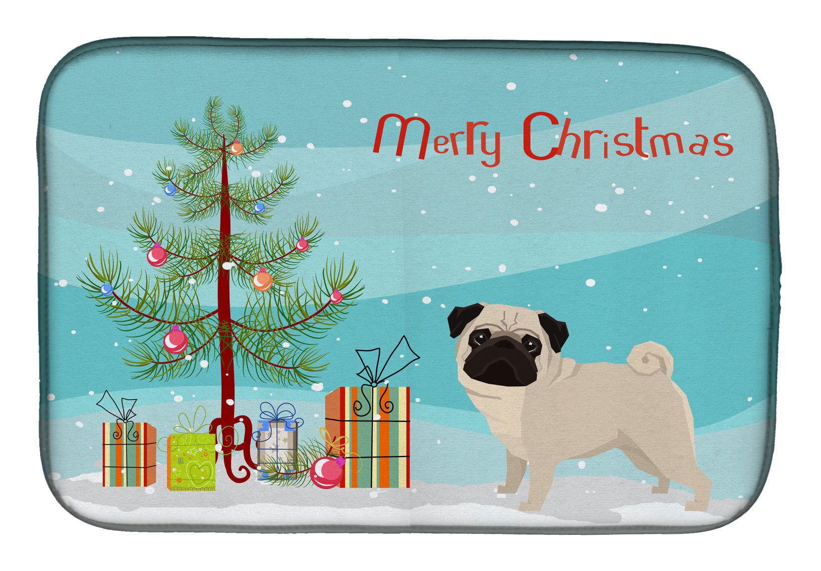 Pug Christmas Tree Dish Drying Mat Absorbent Dish Drying Mat Pad for Kitchen Counter Dish Drainer Mat for Countertop, 14 x 21", Multicolor