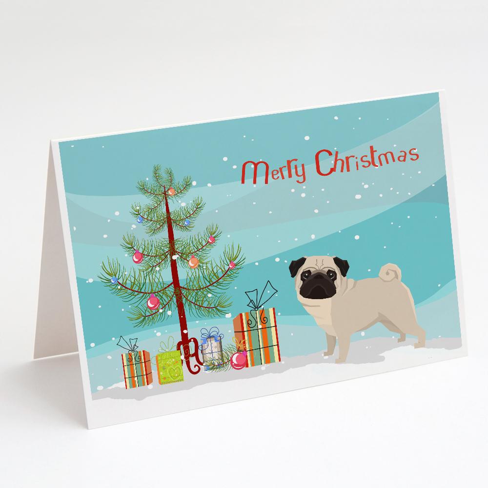 Pug Christmas Tree Greeting Cards Pack of 8 Blank Cards with Envelopes Whimsical A7 Size 5x7