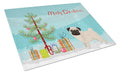 Pug Christmas Tree Cutting Board Tempered Glass Kitchen Cutting Surface, Heat Resistant Chopping, Non-Slip Feet, Food Prep & Serving