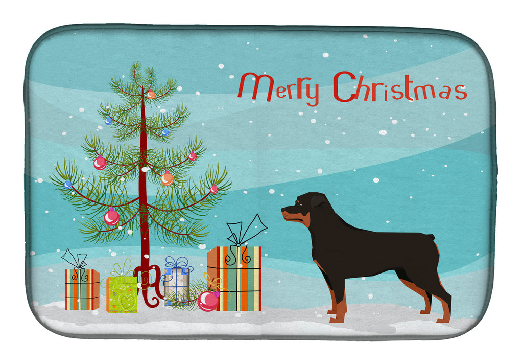 Rottweiler Christmas Tree Dish Drying Mat Absorbent Dish Drying Mat Pad for Kitchen Counter Dish Drainer Mat for Countertop, 14 x 21", Multicolor