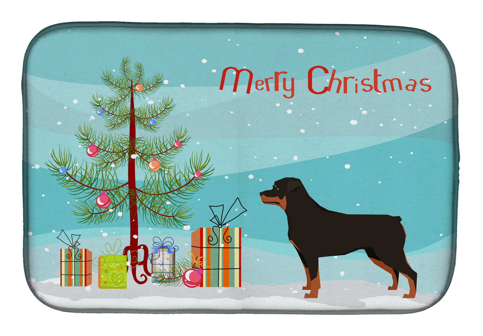 Rottweiler Christmas Tree Dish Drying Mat Absorbent Dish Drying Mat Pad for Kitchen Counter Dish Drainer Mat for Countertop, 14 x 21", Multicolor