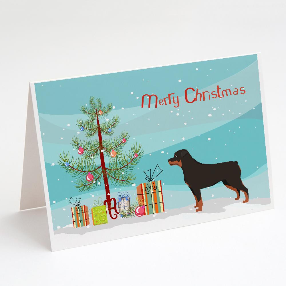 Rottweiler Christmas Tree Greeting Cards Pack of 8 Blank Cards with Envelopes Whimsical A7 Size 5x7