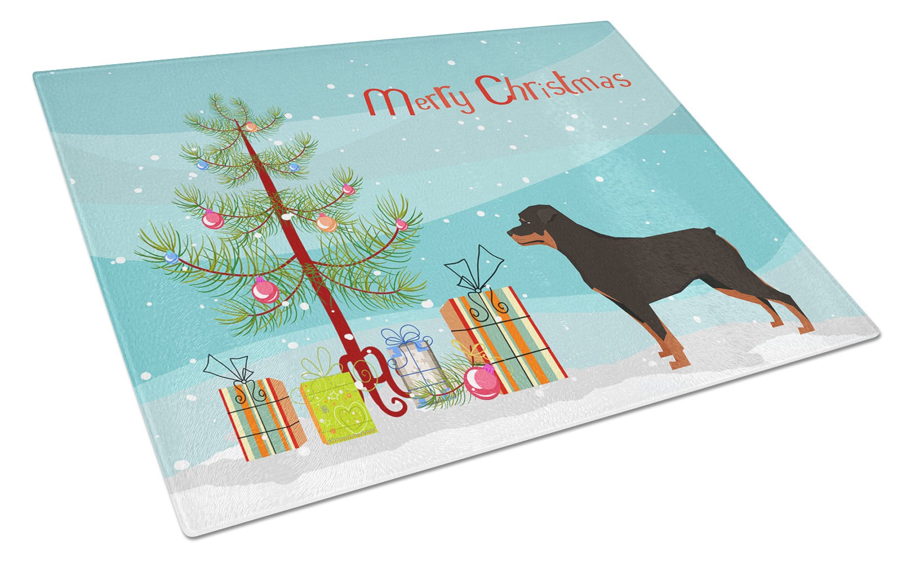 Rottweiler Christmas Tree Cutting Board Tempered Glass Kitchen Cutting Surface, Heat Resistant Chopping, Non-Slip Feet, Food Prep & Serving