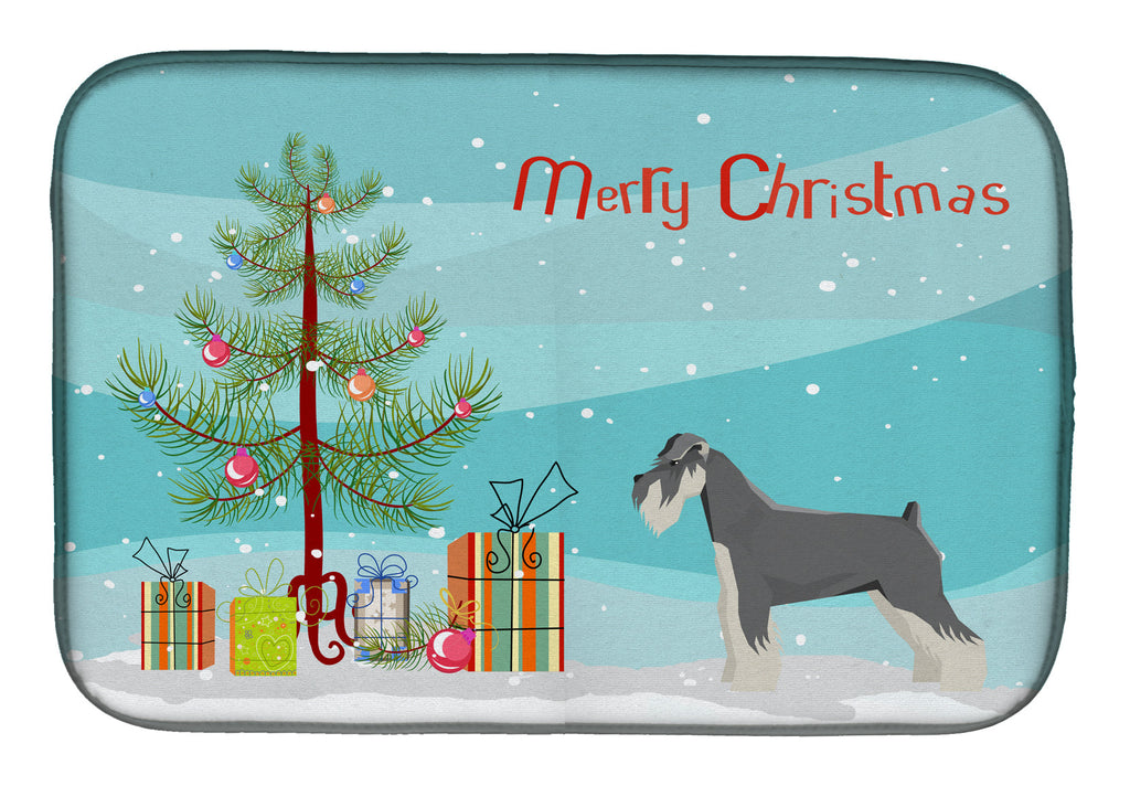Schnauzer Christmas Tree Dish Drying Mat Absorbent Dish Drying Mat Pad for Kitchen Counter Dish Drainer Mat for Countertop, 14 x 21", Multicolor
