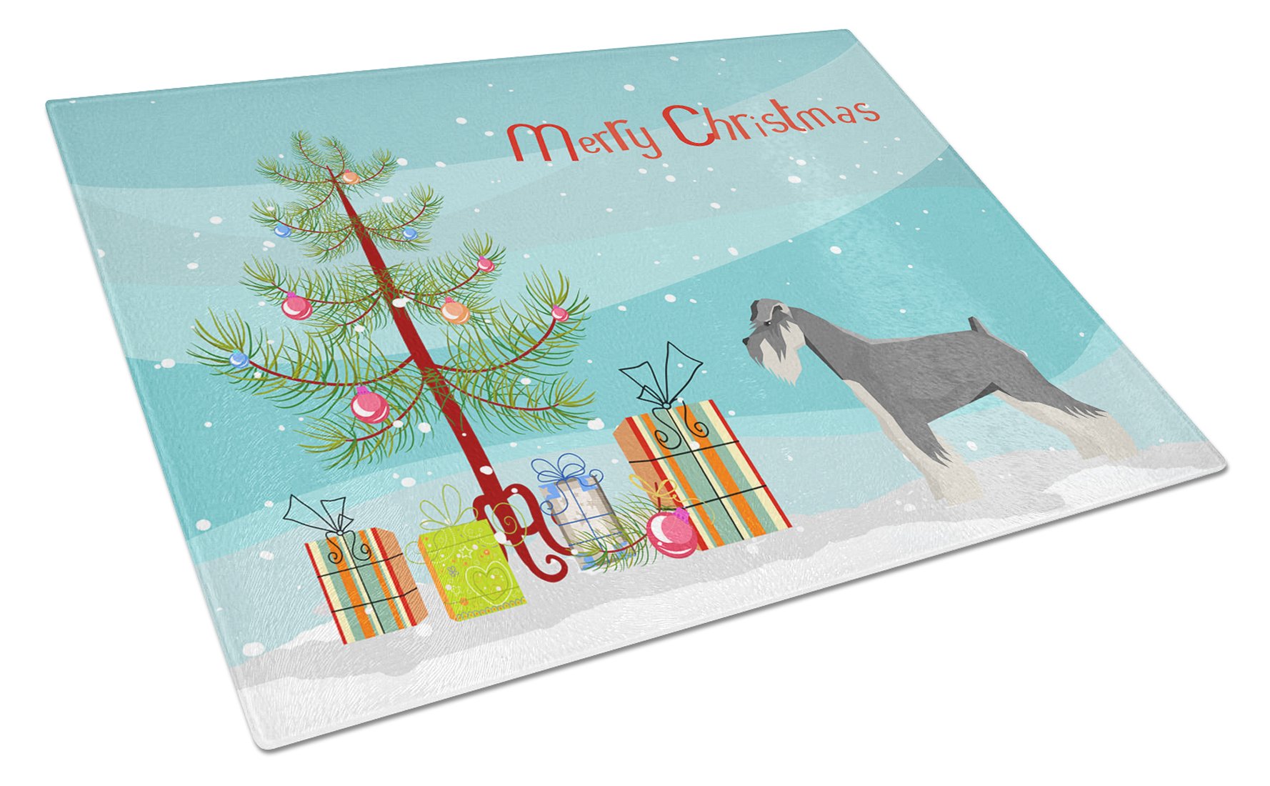 Schnauzer Christmas Tree Cutting Board Tempered Glass Kitchen Cutting Surface, Heat Resistant Chopping, Non-Slip Feet, Food Prep & Serving