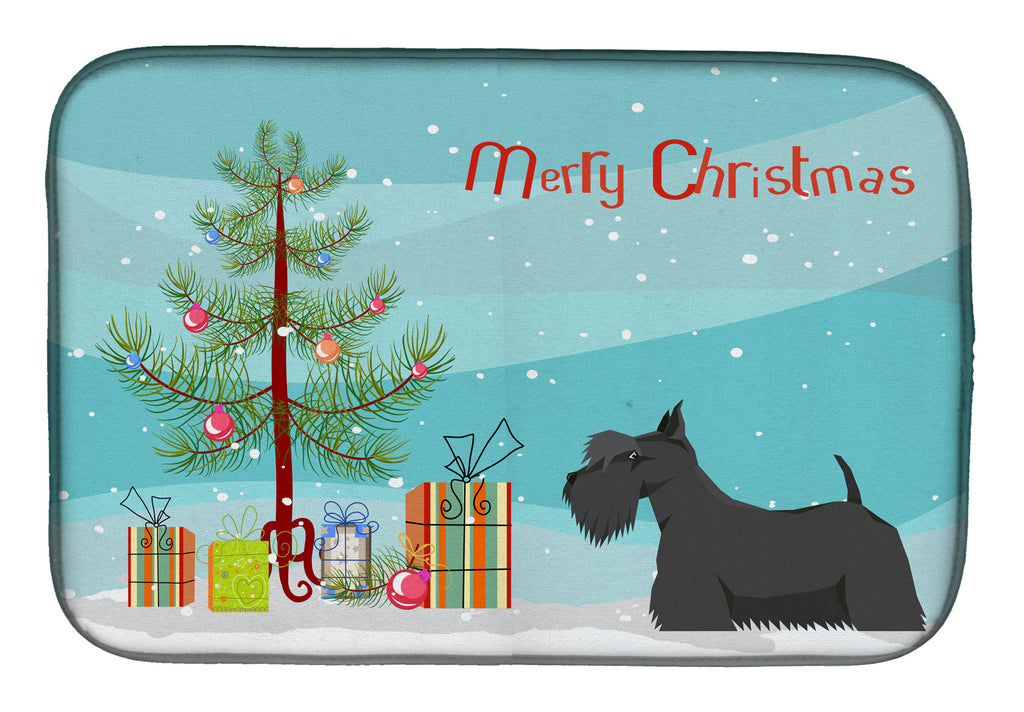 Scottish Terrier Christmas Tree Dish Drying Mat Absorbent Dish Drying Mat Pad for Kitchen Counter Dish Drainer Mat for Countertop, 14 x 21", Multicolor