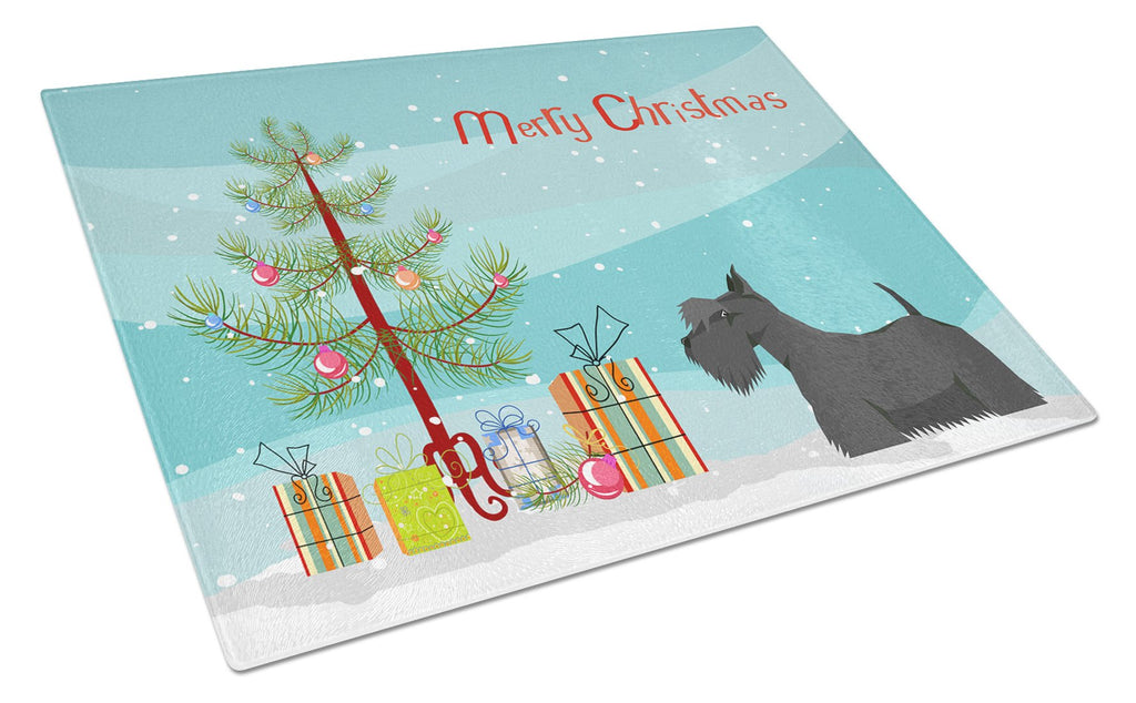 Scottish Terrier Christmas Tree Cutting Board Tempered Glass Kitchen Cutting Surface, Heat Resistant Chopping, Non-Slip Feet, Food Prep & Serving