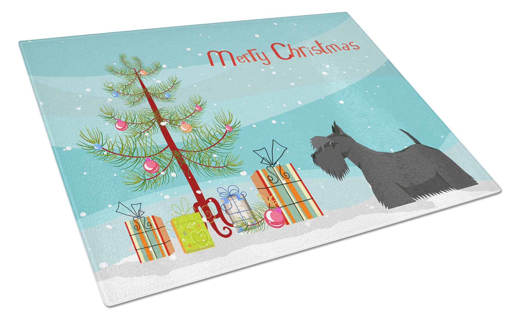 Scottish Terrier Christmas Tree Cutting Board Tempered Glass Kitchen Cutting Surface, Heat Resistant Chopping, Non-Slip Feet, Food Prep & Serving