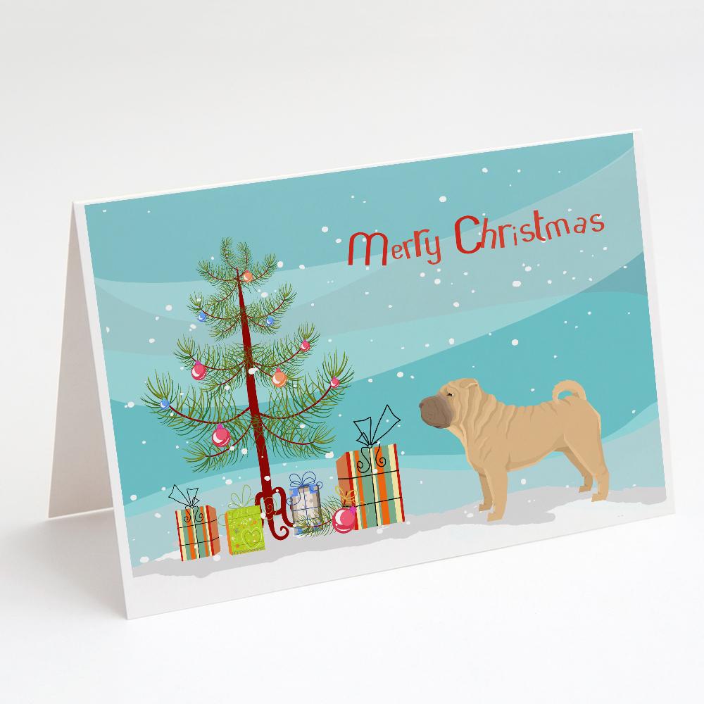Shar Pei Christmas Tree Greeting Cards Pack of 8 Blank Cards with Envelopes Whimsical A7 Size 5x7