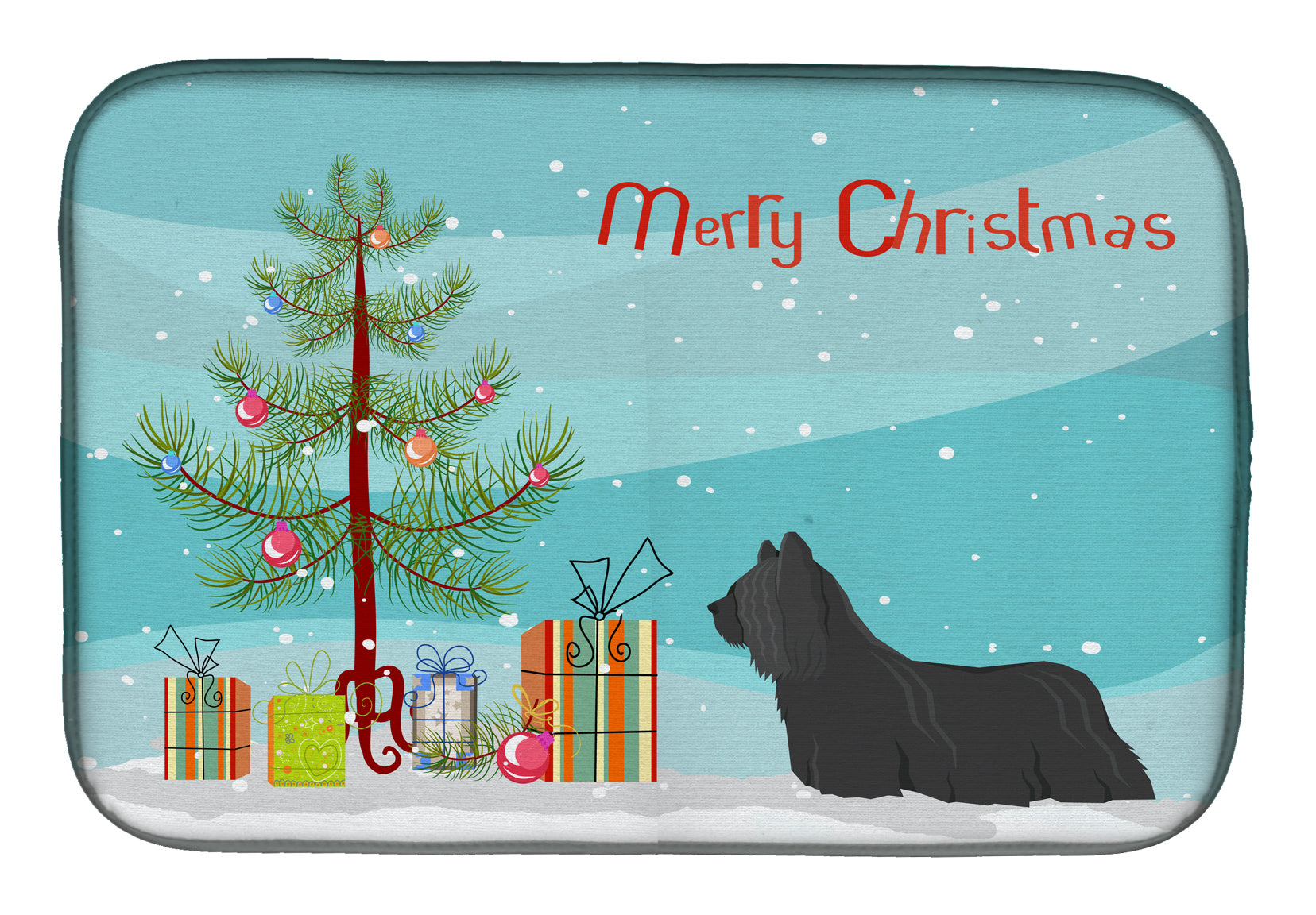 Skye Terrier Christmas Tree Dish Drying Mat Absorbent Dish Drying Mat Pad for Kitchen Counter Dish Drainer Mat for Countertop, 14 x 21", Multicolor