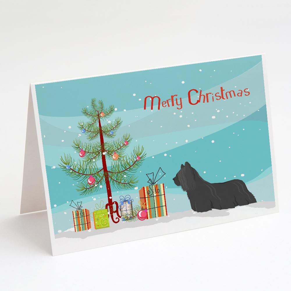 Skye Terrier Christmas Tree Greeting Cards Pack of 8 Blank Cards with Envelopes Whimsical A7 Size 5x7