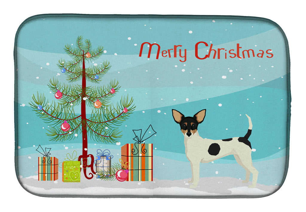 Toy Fox Terrier Christmas Tree Dish Drying Mat Absorbent Dish Drying Mat Pad for Kitchen Counter Dish Drainer Mat for Countertop, 14 x 21", Multicolor