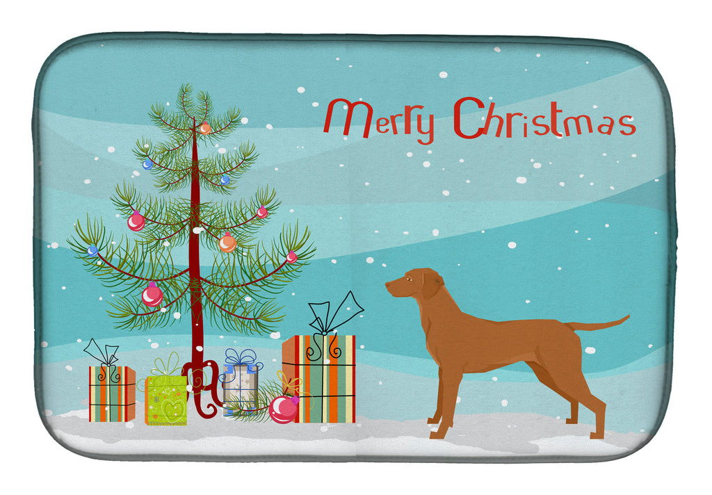 Vizsla Christmas Tree Dish Drying Mat Absorbent Dish Drying Mat Pad for Kitchen Counter Dish Drainer Mat for Countertop, 14 x 21", Multicolor