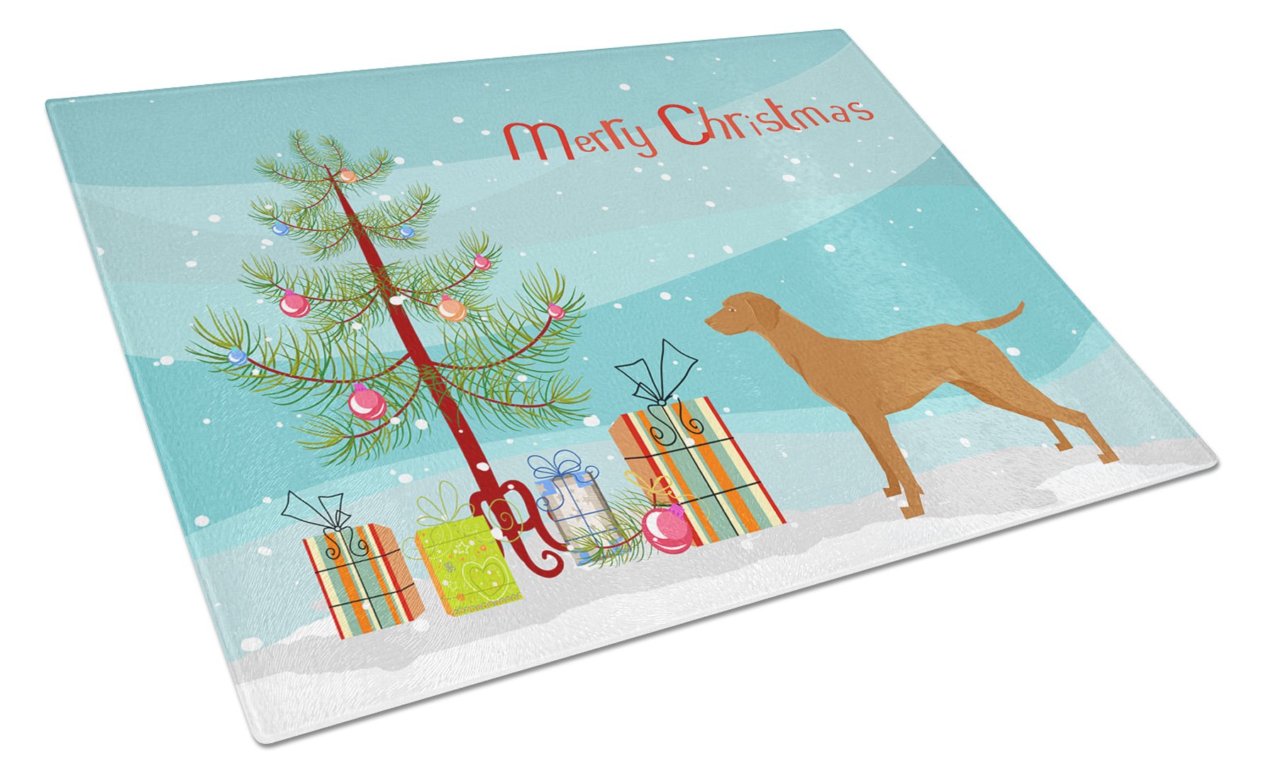 Vizsla Christmas Tree Cutting Board Tempered Glass Kitchen Cutting Surface, Heat Resistant Chopping, Non-Slip Feet, Food Prep & Serving