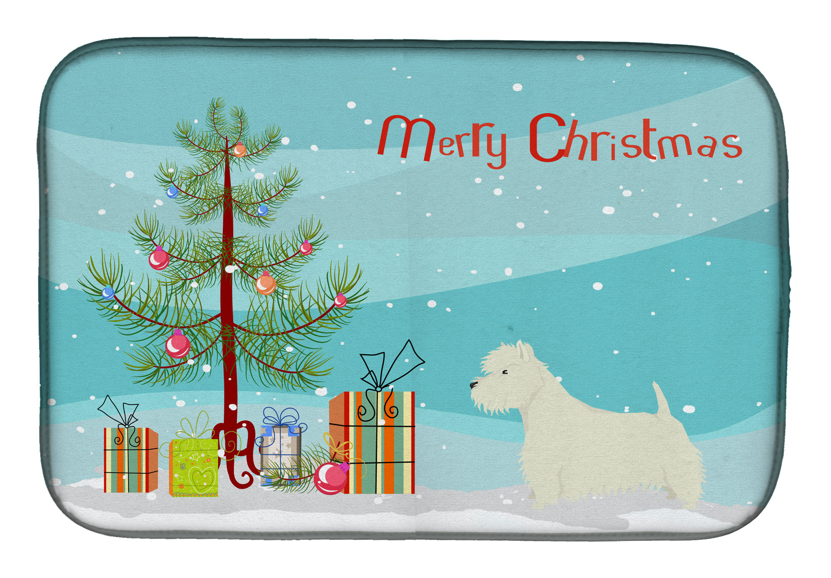 Westie Christmas Tree Dish Drying Mat Absorbent Dish Drying Mat Pad for Kitchen Counter Dish Drainer Mat for Countertop, 14 x 21", Multicolor