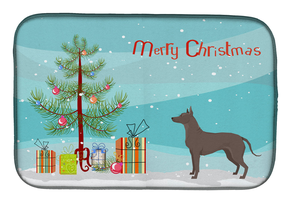 Mexican Hairless Dog Xolo Christmas Tree Dish Drying Mat Absorbent Dish Drying Mat Pad for Kitchen Counter Dish Drainer Mat for Countertop, 14 x 21", Multicolor