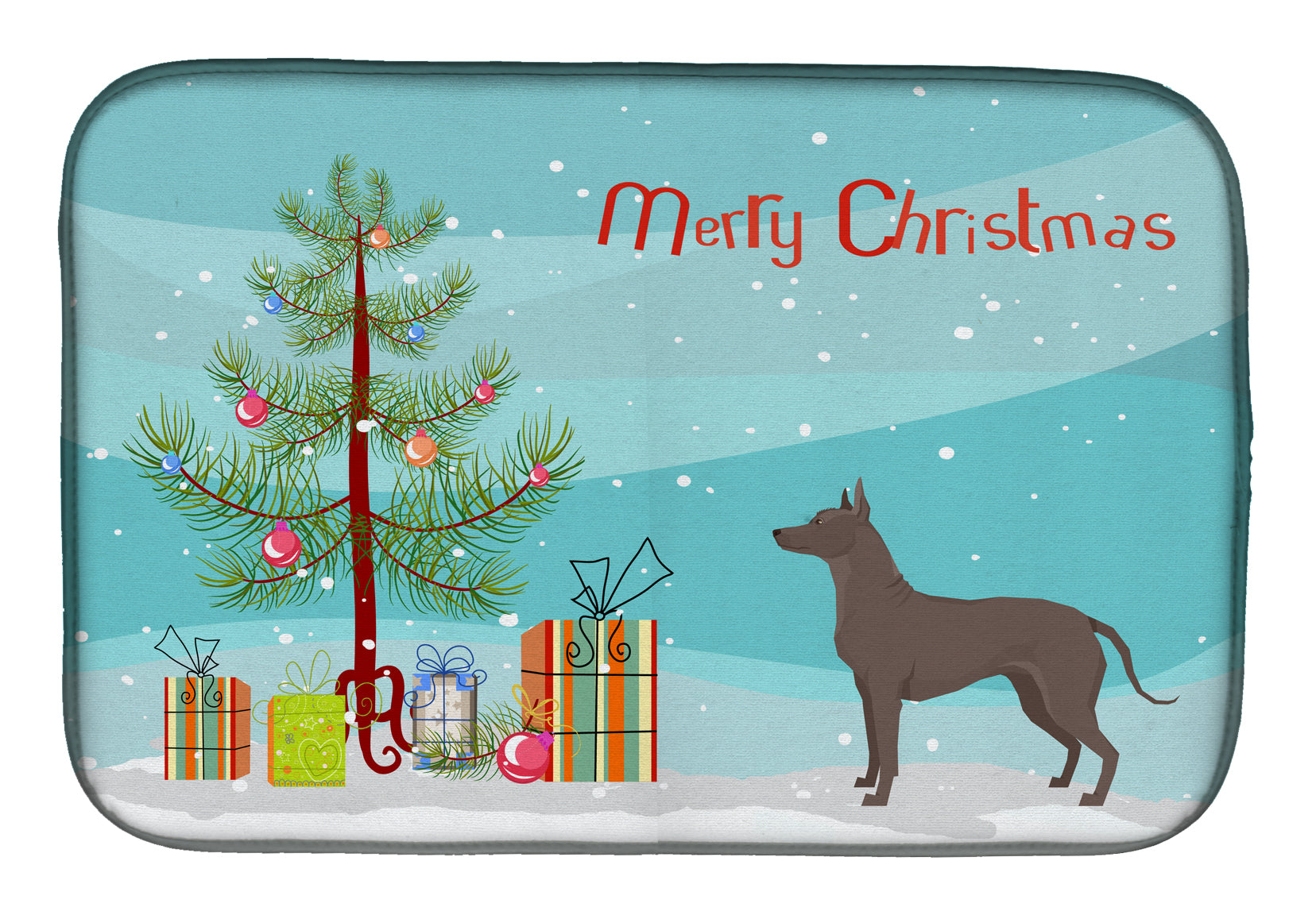 Mexican Hairless Dog Xolo Christmas Tree Dish Drying Mat Absorbent Dish Drying Mat Pad for Kitchen Counter Dish Drainer Mat for Countertop, 14 x 21", Multicolor