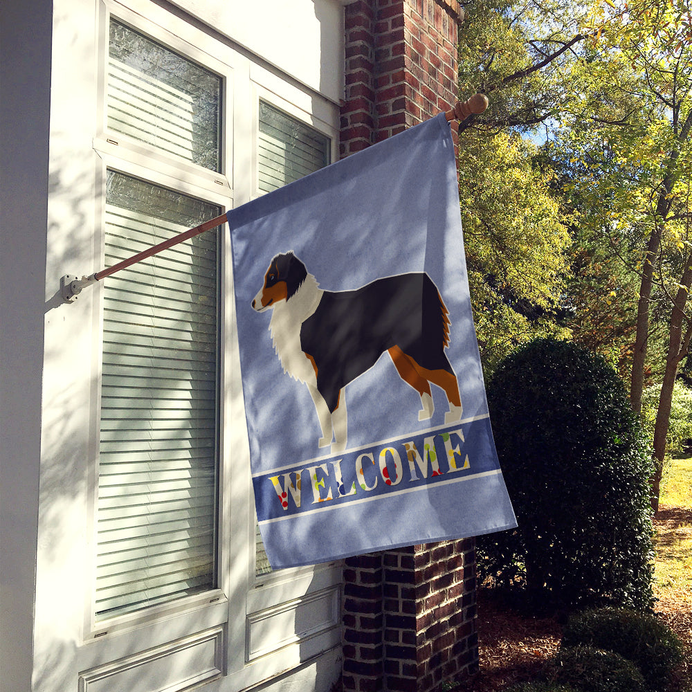 Australian Shepherd Welcome House Flag 28x40 Porch Sleeve Pole Decorative Outside Yard Banner Artwork Wall Hanging, Polyester