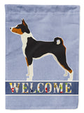 Basenji Welcome House Flag 28x40 Porch Sleeve Pole Decorative Outside Yard Banner Artwork Wall Hanging, Polyester
