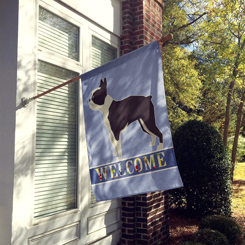 Boston Terrier Welcome House Flag 28x40 Porch Sleeve Pole Decorative Outside Yard Banner Artwork Wall Hanging, Polyester