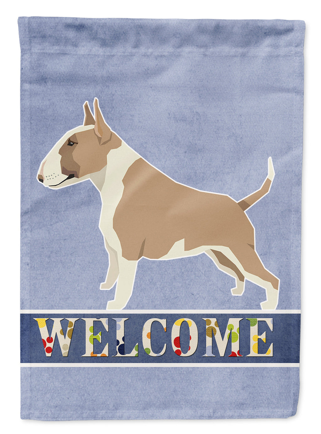 Fawn and White Bull Terrier Welcome House Flag 28x40 Porch Sleeve Pole Decorative Outside Yard Banner Artwork Wall Hanging, Polyester