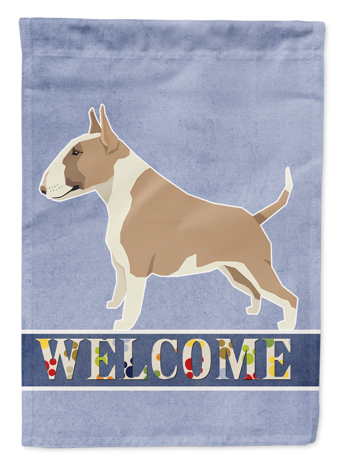 Fawn and White Bull Terrier Welcome House Flag 28x40 Porch Sleeve Pole Decorative Outside Yard Banner Artwork Wall Hanging, Polyester