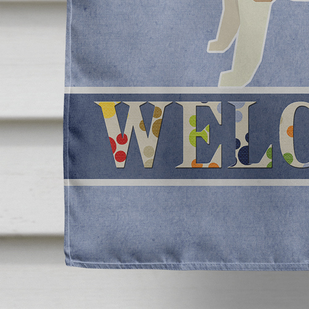 Fawn and White Bull Terrier Welcome House Flag 28x40 Porch Sleeve Pole Decorative Outside Yard Banner Artwork Wall Hanging, Polyester