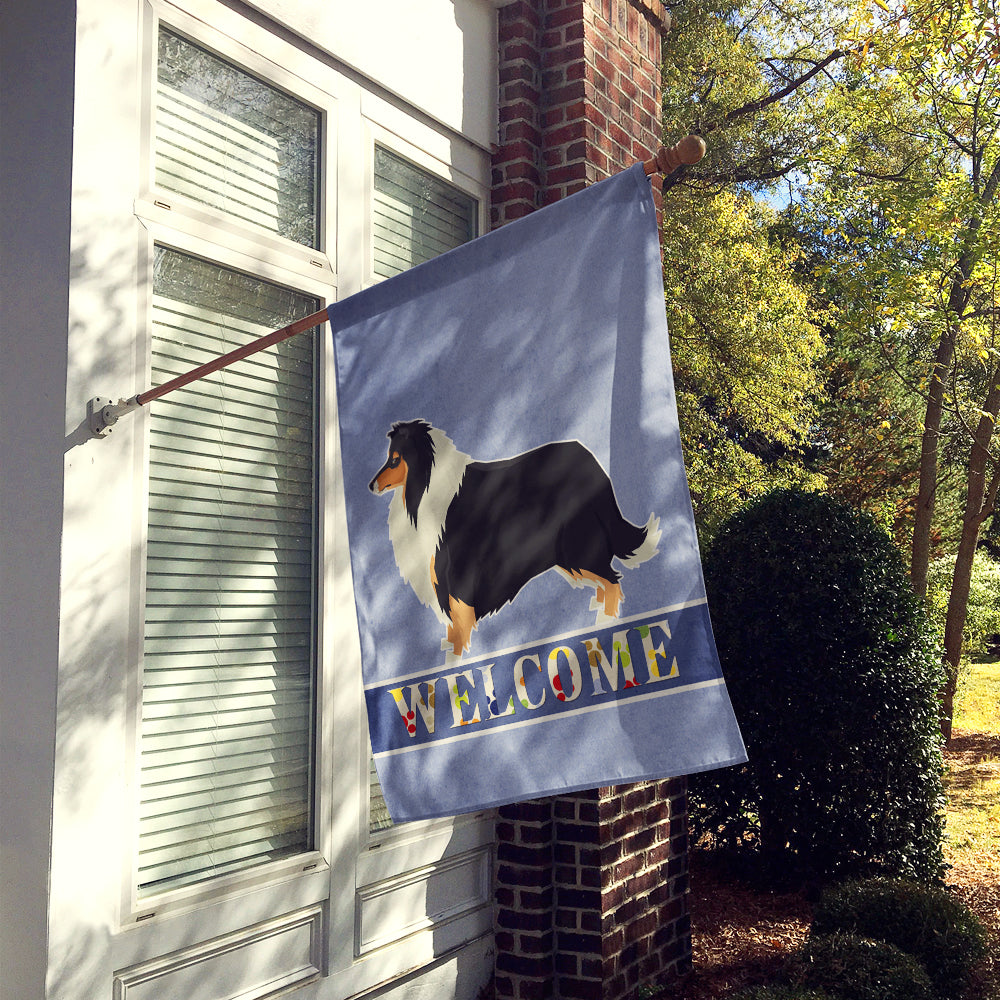 Collie Welcome House Flag 28x40 Porch Sleeve Pole Decorative Outside Yard Banner Artwork Wall Hanging, Polyester