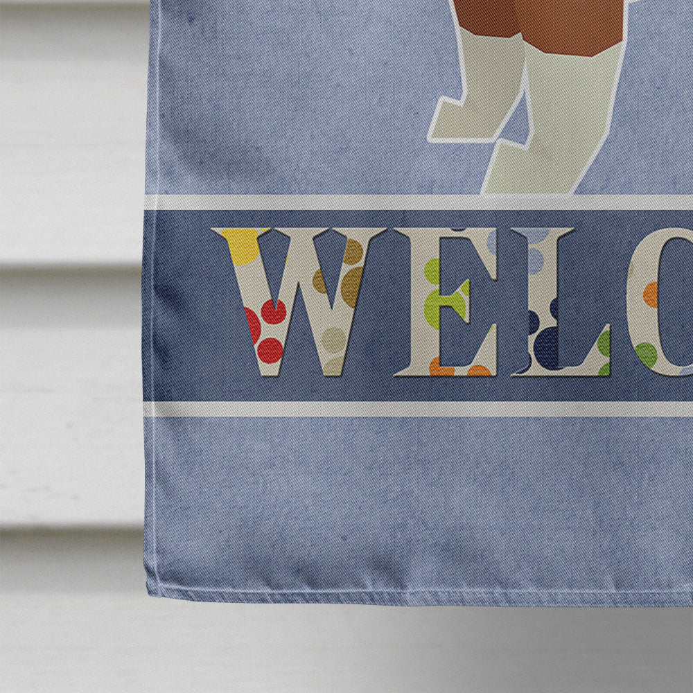English Bulldog Welcome House Flag 28x40 Porch Sleeve Pole Decorative Outside Yard Banner Artwork Wall Hanging, Polyester