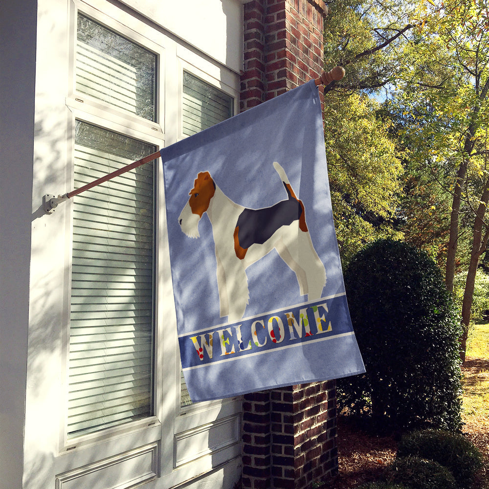 Fox Terrier Welcome House Flag 28x40 Porch Sleeve Pole Decorative Outside Yard Banner Artwork Wall Hanging, Polyester