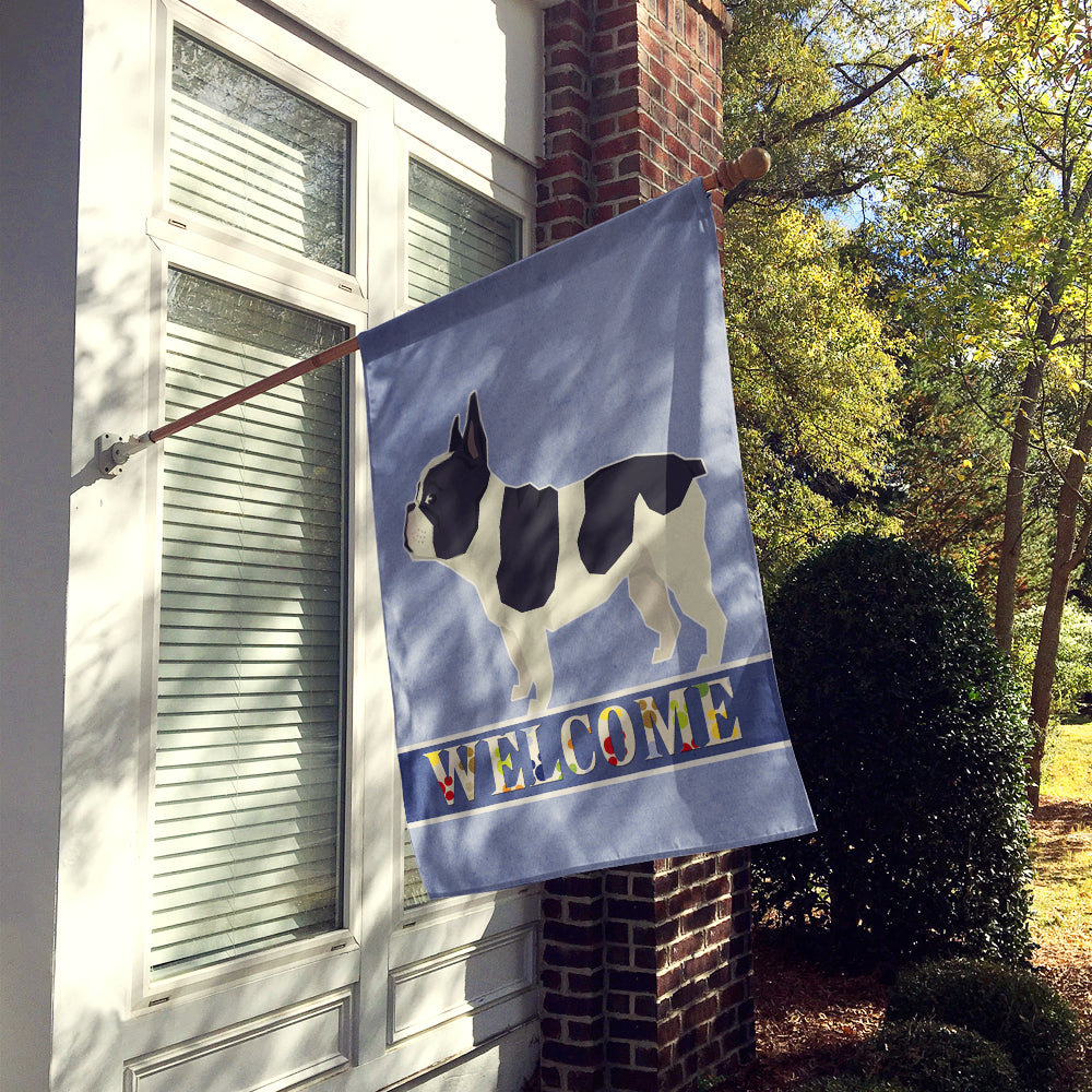 French Bulldog Welcome House Flag 28x40 Porch Sleeve Pole Decorative Outside Yard Banner Artwork Wall Hanging, Polyester