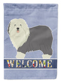 Old English Sheepdog Welcome House Flag 28x40 Porch Sleeve Pole Decorative Outside Yard Banner Artwork Wall Hanging, Polyester