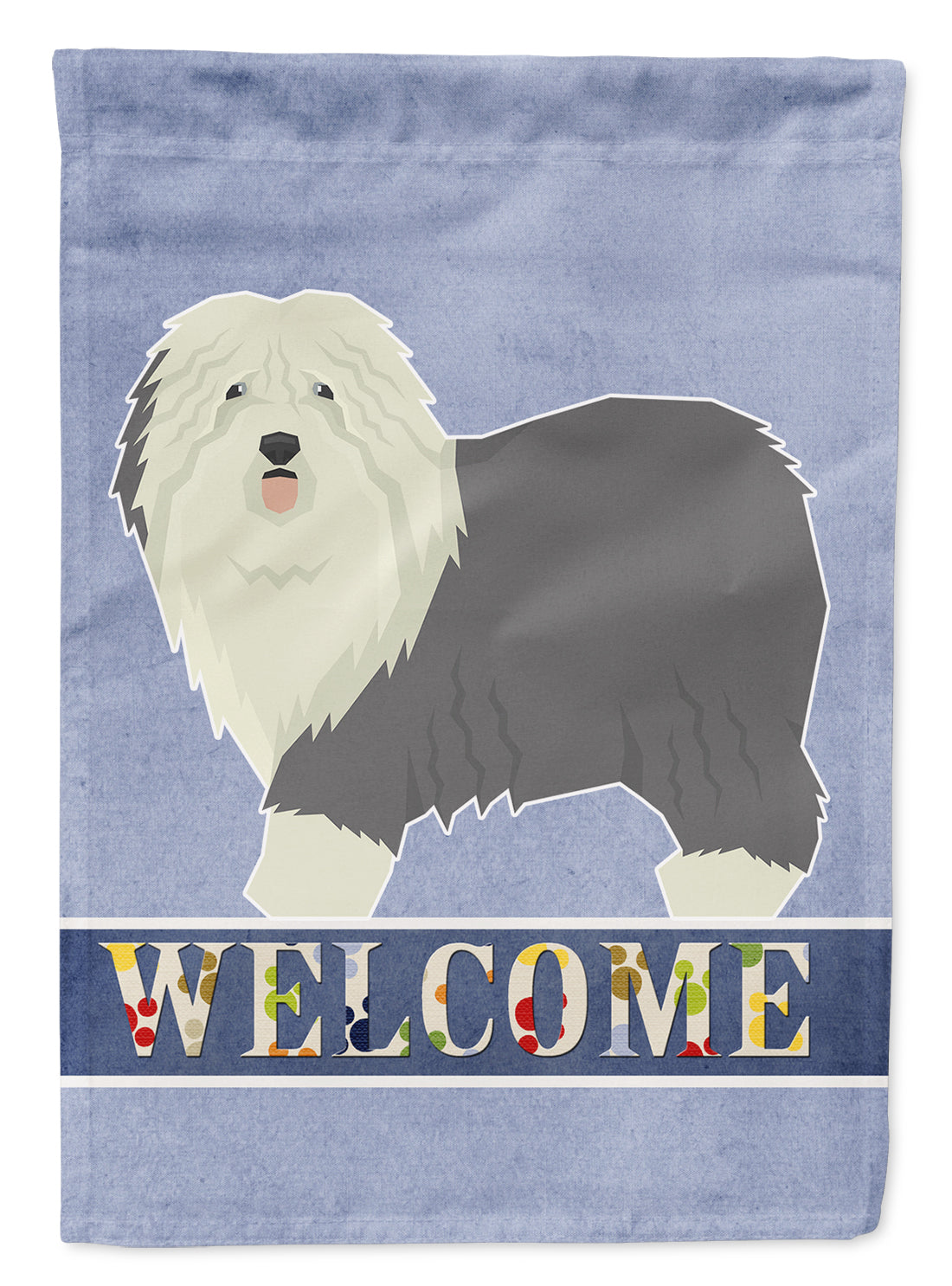Old English Sheepdog Welcome House Flag 28x40 Porch Sleeve Pole Decorative Outside Yard Banner Artwork Wall Hanging, Polyester