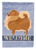 Pomeranian Welcome House Flag 28x40 Porch Sleeve Pole Decorative Outside Yard Banner Artwork Wall Hanging, Polyester