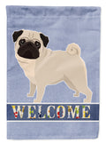 Pug Welcome House Flag 28x40 Porch Sleeve Pole Decorative Outside Yard Banner Artwork Wall Hanging, Polyester