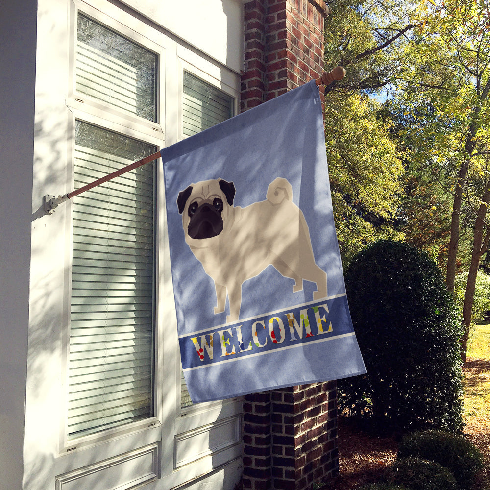Pug Welcome House Flag 28x40 Porch Sleeve Pole Decorative Outside Yard Banner Artwork Wall Hanging, Polyester