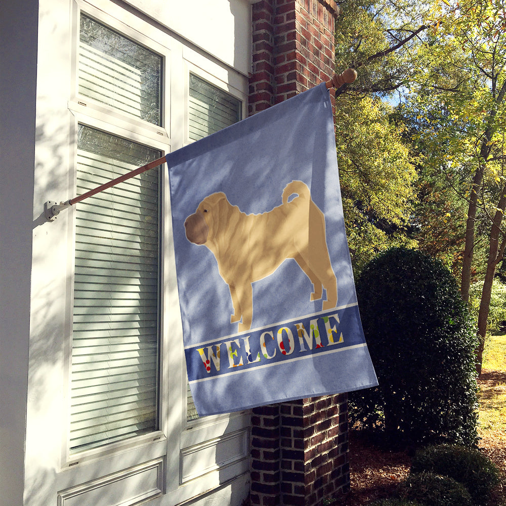 Shar Pei Welcome House Flag 28x40 Porch Sleeve Pole Decorative Outside Yard Banner Artwork Wall Hanging, Polyester