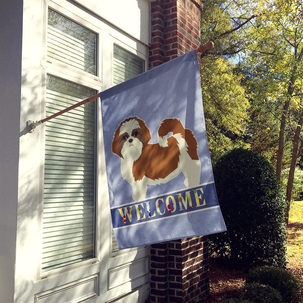 Shih Tzu Welcome House Flag 28x40 Porch Sleeve Pole Decorative Outside Yard Banner Artwork Wall Hanging, Polyester