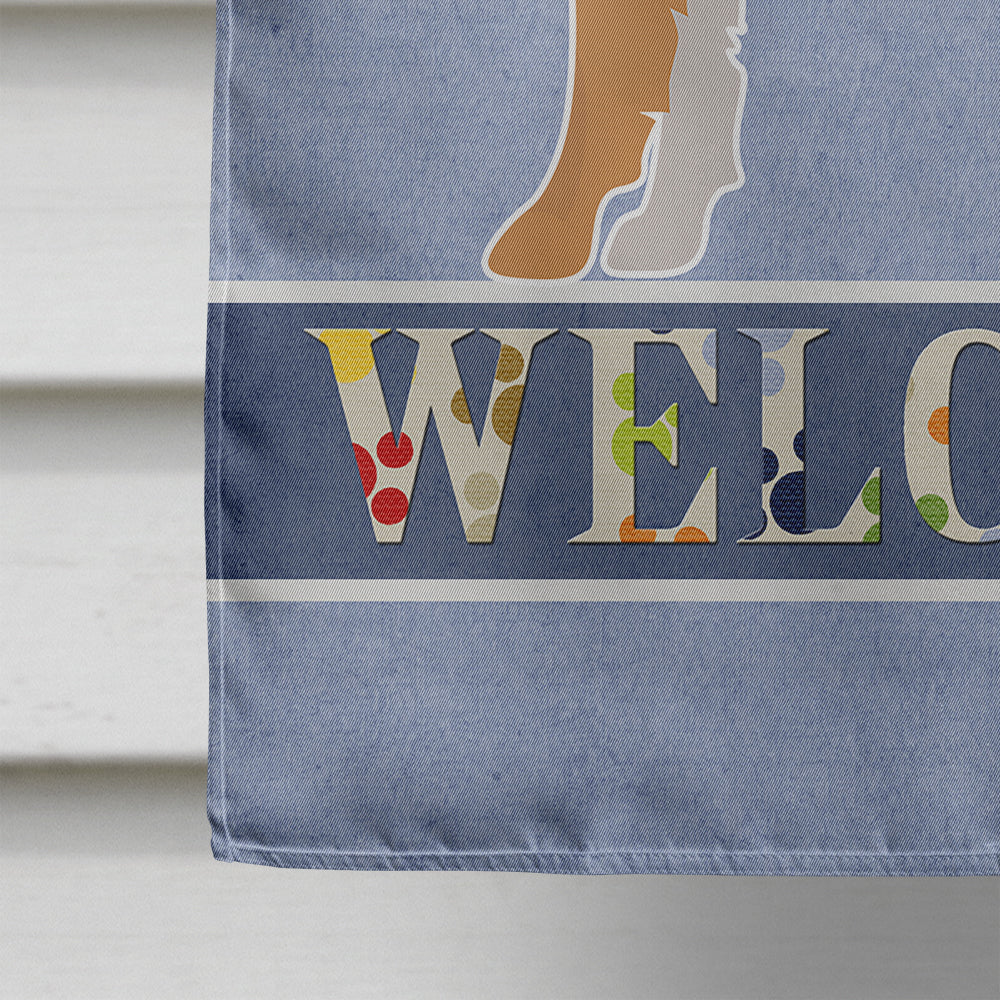 Brown & White Elo dog Welcome House Flag 28x40 Porch Sleeve Pole Decorative Outside Yard Banner Artwork Wall Hanging, Polyester