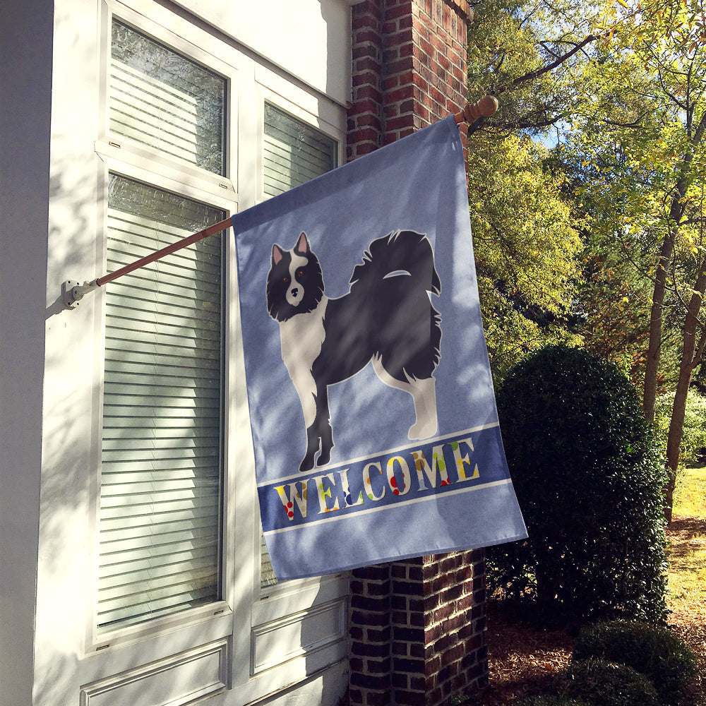 Black and White Elo dog Welcome House Flag 28x40 Porch Sleeve Pole Decorative Outside Yard Banner Artwork Wall Hanging, Polyester
