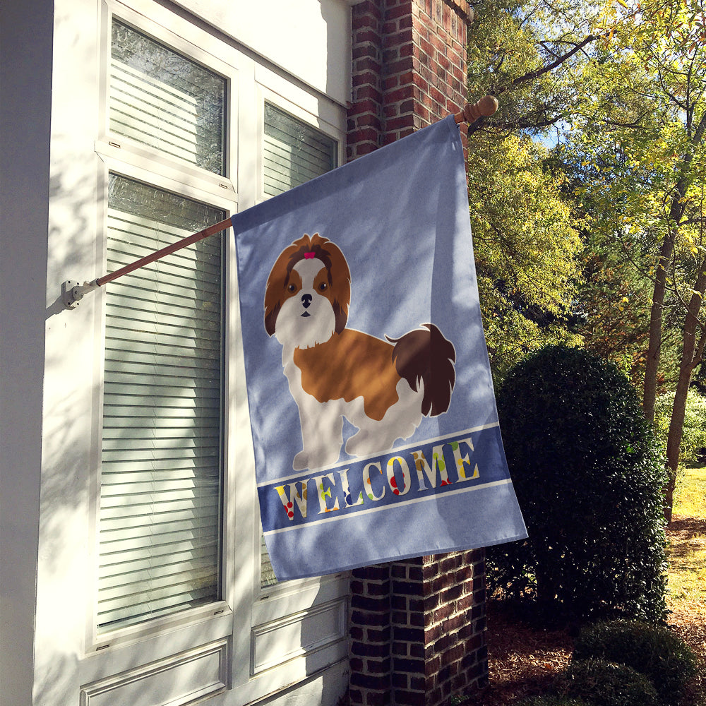 Imperial Shih Tzu Welcome House Flag 28x40 Porch Sleeve Pole Decorative Outside Yard Banner Artwork Wall Hanging, Polyester