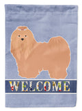 Tan Lhasa Apso Welcome House Flag 28x40 Porch Sleeve Pole Decorative Outside Yard Banner Artwork Wall Hanging, Polyester
