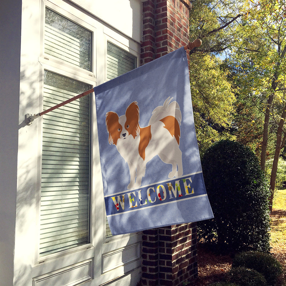 Papillon Welcome House Flag 28x40 Porch Sleeve Pole Decorative Outside Yard Banner Artwork Wall Hanging, Polyester