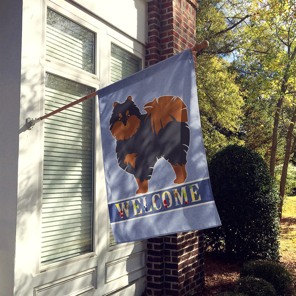 Pomeranian Welcome House Flag 28x40 Porch Sleeve Pole Decorative Outside Yard Banner Artwork Wall Hanging, Polyester