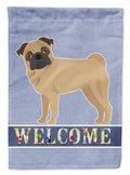 Pug Welcome House Flag 28x40 Porch Sleeve Pole Decorative Outside Yard Banner Artwork Wall Hanging, Polyester