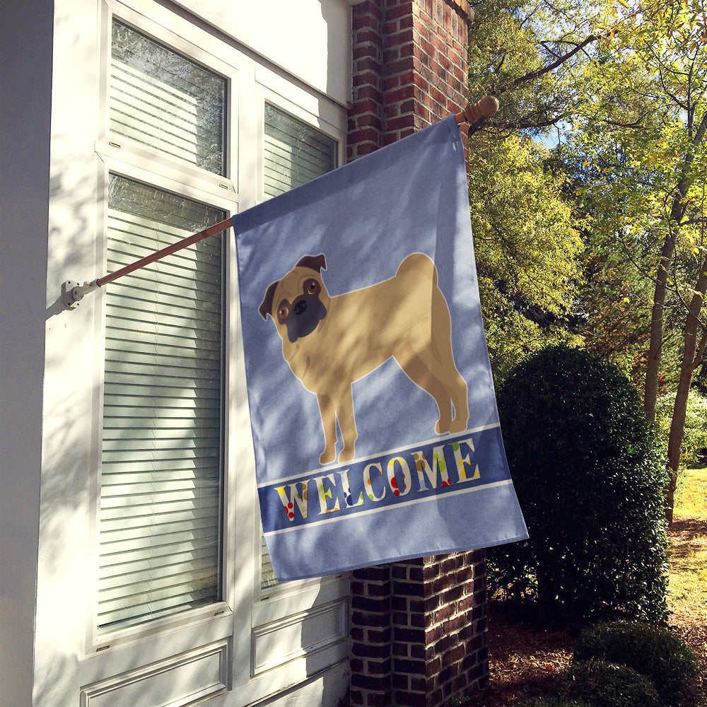 Pug Welcome House Flag 28x40 Porch Sleeve Pole Decorative Outside Yard Banner Artwork Wall Hanging, Polyester